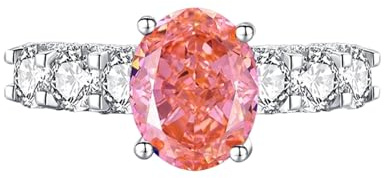 Musihy Hochzeit Ringe für Damen, 375 Weißgold Ring mit 4 Krappen, ovale Fassung, im Labor hergestellter Padparadscha-Saphir und Moissanit, Größe 60 (19.1)