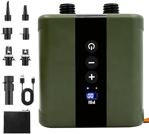Electric Air Pump for Air Tents, Rechargeable Air Tents Pump with Dual-Stage Inflation (500L/min), Smart Auto-Shutoff, Portable Air Pump for Camping, Caravanning, and Inflatable Mattresses