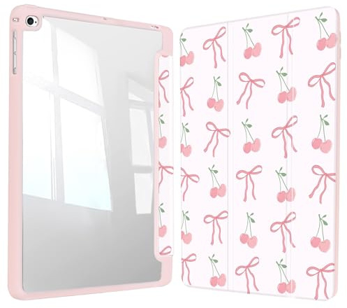 Vozehui iPad Case 11/10.9 Inch (A16)11/10th Gen/10.2 Inch 9th/8th/7th Gen/9.7 In.5th/6th/Air 11 In.M3/M2 w/Clear Back Shell w/Pencil Holder,Tri-fold Stand Cover w/Auto Sleep Wake Bow cherry