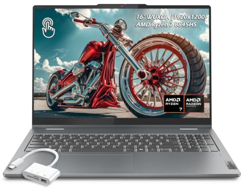 Lenovo IdeaPad 5 2 en 1 avec processeur AMD Ryzen 7 8845HS, écran tactile WUXGA 16 pouces, RAM LPDDR5X 16 Go, SSD 512 Go, KB rétroéclairé, Wi-Fi6, lecteur FP, Windows 11, gris luna, avec hub USB, W