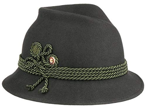 Lodenhut Manufaktur Dirndl Trachtenhut Wollfilz Tirolerhut Uni Kordel Made in Italy Damen Sommer Winter schwarz One Size