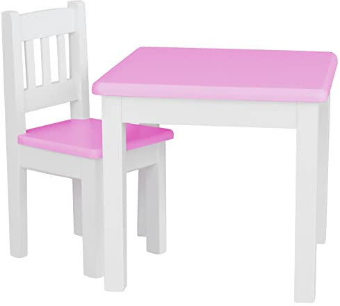 k koma Spielecke Kinder Sitzgruppe Kindertisch Kinderstuhl Massiv Kiefer Holz Neu (WEIß/ROSA)