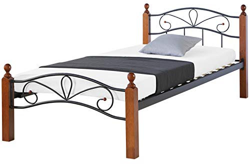 Homestyle4u Metallbett 90x200 Bettgestell mit Lattenros, Schwarz Braun