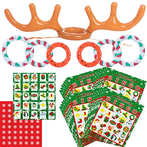 JOYIN Aufblasbares Geweih-Wurfspiel-Kombi-Set, Weihnachts-Wurfspiele, Rentier-Geweih-Wurfspiel-Kombi-Spiel-Set für Weihnachtsfeiertags-Partyzubehör, Einheitsgröße (Bingo-Set)