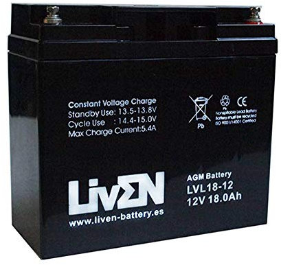 LIVEN LV18-12 AGM-Batterie, 12 V, 18 Ah, C-20, wartungsfrei, Sicherheitsausrüstung, medizinische Ausrüstung, USV, Kommunikation, Notfall