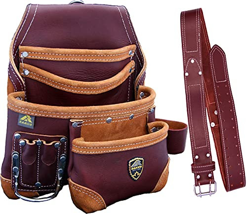 ZAKCO PRO 15. 8 tasche Carpenters Nail & Tool Pouch con cintura, cintura porta attrezzi in vera pelle fiore, porta attrezzi, elettricista, corniciaio, borsa porta attrezzi per cartongesso