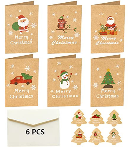 6 StüCk Weihnachtskarten Set, Weihnachtskarte Mit Umschläge Mini Weihnachten Karten Blanko Klappkarten Weihnachtskarten Postkarten Kommt Mit 6 Designs Merry Christmas (10.5cm*7cm)
