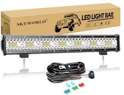 SKYWORLD LED Arbeitsscheinwerfer Bar 20 Zoll 420W weiß LED Scheinwerfer Arbeitslicht Zusatzscheinwerfer mit 12V Rocker Kabelbaum für Auto Offroad Traktor PKW LKW SUV UTV ATV