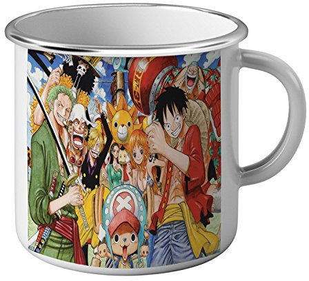 French Unicorn Mug Emaillé Metal One Piece Personnages Animé manga Luffy avec Zoro et Sanji chopers