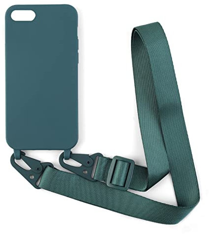2NDSPRlNG Handykette Schutzhülle kompatibel mit iPhone 6/7/8/iPhone SE 2020/iPhone SE3 2022 Handyhülle mit Band,Halsband Lanyard Silikonhülle Soft Silikon Case,Dunkelgrün