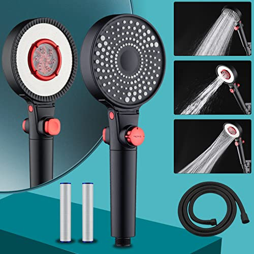 Duschkopf mit 2 PP-Baumwoll Filter,Innovative 3 in 1 Double-Face Strahlen Wassersparend Duschbrause,Shower Head mit 1,5m Schlauch,3 Strahlarten Handbrause,Hochdruck Regendusche Sparduschkopf