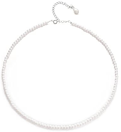 Aleasha 925 Sterling Silber Perlenkette Damen Weiße Perlen Choker Kurze Kette 4mm Hochzeits Schmuck 38+5CM
