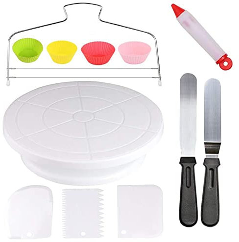 12-teiliges Kuchenzubehör, geschichtetes Gerät, Linie, Kuchen, Drehteller, Dekorationsstift, Zuckerguss, glatter, Koppler, Backbecher-Set