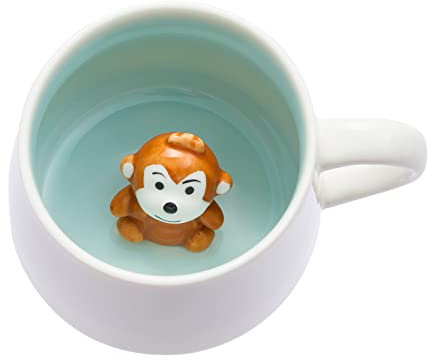 Monkey Ceramic Cup Hidden 3D Animal Inside Mug,12 oz Cartoon Handmade Coffee Mug, Lovely Mug for Christmas, Birthday, Valentine's Day Gifts, Surprise Gifts for Friends and Families (Monkey 12oz)