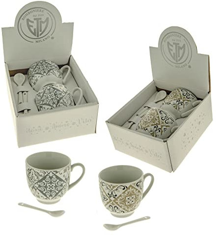 Ingrosso e Risparmio Set Tazze da Cappuccino con Decoro maiolica, Assortito in Due Colori, Scatola Inclusa.