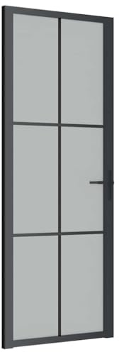 vidaXL Innentür Modernes Design Glastür Komplettset Zimmertür Tür Drehtür Wohnungstür mit Montagezubehör 76x201,5cm Schwarz Mattglas Aluminium