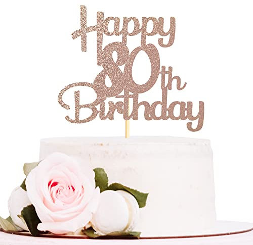 Sotpot Rose Gold Glitter 80 Cake Topper, 80th Birthday Cake Decorations for Birthday Party Anniversary Party Supplies