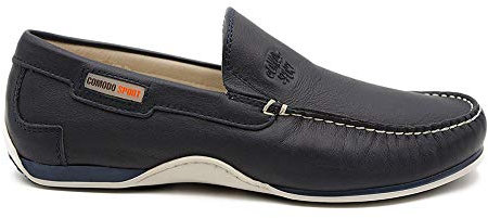 Comodo Sport - Zapato,mocasín de Piel Suave,Plano,sin Cordones,Suela Blanca de Goma,Muy Flexible,Azul Marino, para: Hombre Color: Marino Talla:46
