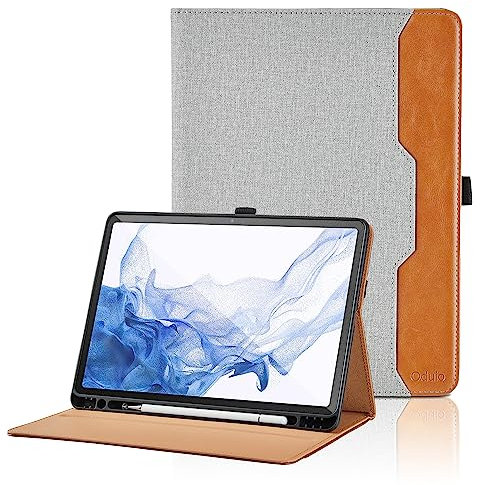 Hülle für Samsung Galaxy Tab S8 2022/ S7 2020 11 Zoll PU Leder Schutzhülle mit Tasche und Stifthalter, Smart Cover mit Stand Funktion - Grau