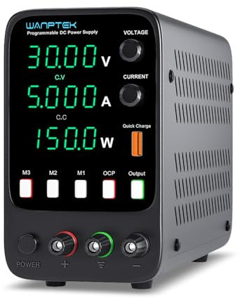 WANPTEK POWER Fuente de alimentación de Regulable 30V 5A, Fuente de Alimentacion con 3 Bancos de Memoria., Fuente Alimentación Laboratorio con Protección OCP/pantalla LED de 4 dígitos