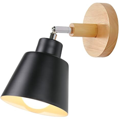 TOKIUS Applique Murale Interieur E27 Lampe Murale Vintage Industrielle Plafonnier Luminaire Rétro Métal et Bois Réglable pour Chambre Cuisine Restaurant (Noir, 1pcs)