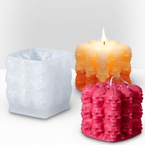 NICAVKIT Moule à tête de mort en silicone 3D en forme de cube fait à la main en résine pour fondant, bougies, aromathérapie, chocolat, savon, bonbons