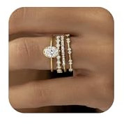 HUASAI Gold Rings for Women Non Tarnish Gold Plated Cubic Zirconia Stackable Rings Dainty Gold Engagement Rings for Women Non Tarnish Thumb Knuckle Rings Set for Wedding Jewelry Gifts