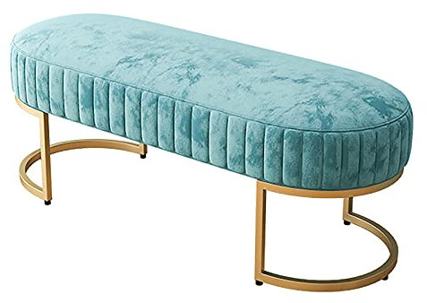 Moderne Eingangsbereich-Schuhbank & Schlafzimmerende-Bettbank & Wohnzimmer-Fußstütze-Sofahocker mit Goldener Basis, Premium-Samtbank gepolsterter Sitz-blau 100 x 40 x 32 cm (39 x 16 x 13 Zol