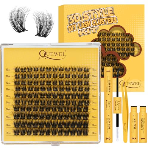 QUEWEL Kit de extensión de pestañas con efecto 3D, 120 piezas de pestañas postizas esponjosas, mezcla de pestañas con pegamento de extensión de pestañas y clip para pestañas postizas (kit 3D Cloud B)