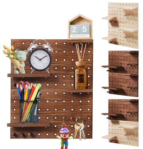 porte clef mural en bois avec organiseur modulaire, porte-clés, rangement mural avec crochets, Rega, ensemble d'organisateurs muraux pour chambre, bureau, salle de bain, 38 x 22,8 cm (Couleur charbon)