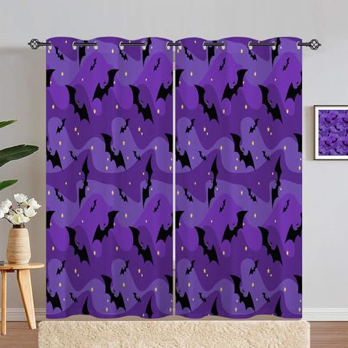 ANHOPE Halloween Thema Tier Fledermaus Gardinen Blickdichte mit Ösen Weich Thermo Vorhänge Blackout Curtain Vorhang Wohnzimmer Schlafzimmer Verdunklungsvorhänge 2er Set H 200 x B 140 cm