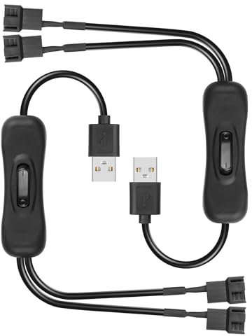 GINTOOYUN 2 PCS USB to Large 3/4 Pin Boost 1 to 2 Switch Fan Cable 5V to 12V USB-A Male to Dual Large 3/4 Pin Female Chassis Fan Cable for Chassis Fans,CPU Fans etc(16.3 Inch)(5V to 12V Large 4Pin)