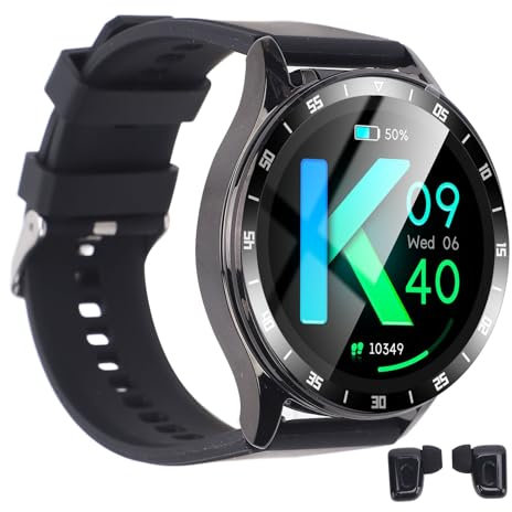2 sur 1 Montre Intelligente avec écouteurs, Montre Intelligente Bluetooth avec Gousses d'oreille Intégrées et Casse de Charge, Contrôle Tactile, Fonction NFC, Prévisions