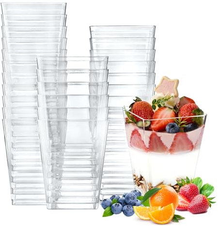 Xmart Dessertgläser Plastik 25 Stück 160ml /5 oz Dessertgläser Wiederverwendbar DIY Geschirr Dessertbecher Geeignet für Kuchen Obst Eiscreme Pudding Musch Party Hochzeit