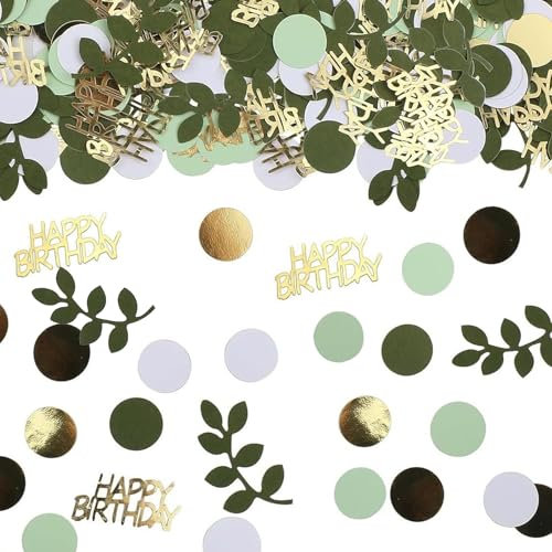 Dcsfadq 200 Stück Geburtstag Tischdeko Deko Konfetti Gold Salbeigrün mit Glitzer, Streudeko für Frauen Party Dekoration, Tischdekoration Geburtstagsfeier (Happy Birthday Konfetti)