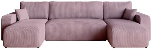 Sofa mit Schlaffunktion Couch U Cordstoff Sofa Bettkasten Wohnlandschaft für Wohnzimmer freistehend PUMI L Relaxsofa 3 sitzer 312x148x82 cm Rosa