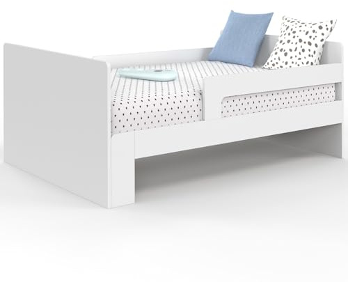 IDMarket - Erweiterbares Einzelbett GASPARD 90 x 140/190 cm mit Lattenrost und Holzgittern weiß