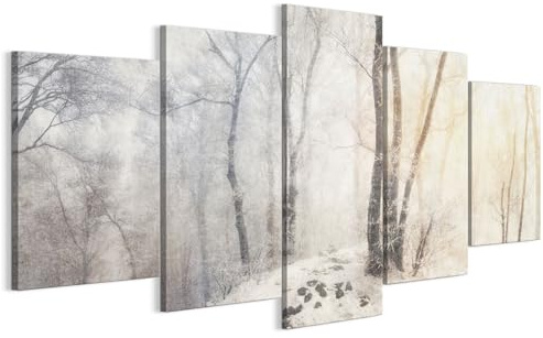 LUMASOUL Wandbilder Wohnzimmer 5-teilig Leinwandbild Wald 12 150x75 cm | Mehrteilige Wanddeko für Schlafzimmer, Flur, Büro
