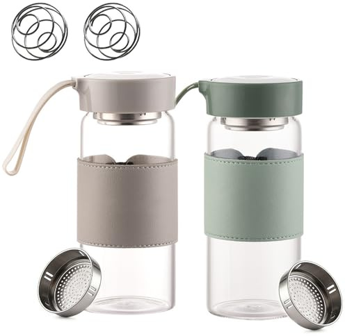 AXVRAV 2 stycken proteinshakerglas, 480 ml BPA-fri & luktfri glashaker flaska med sil och 304 rostfritt stål blandkula, proteinskakare bägare för fitness protein- och shake-drycker