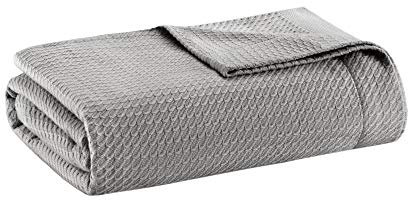 Madison Park Sommerdecke aus 100% ägyptischer Baumwolle, weich, atmungsaktiv, Waffelstrick, klassisches Design, ganzjährige, leichte Decke für Bett, Couch und Sofa, Grau, Kingzie (274 x 229 cm)