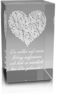 VIP-LASER 3D XL Glas Kristall mit verziertem Herz und Liebesspruch Du sollst auf mein Herz aufpassen ich hab es nämlich bei Dir gelassen! gravur
