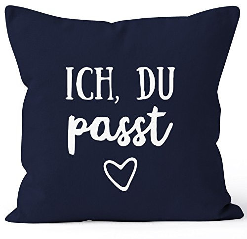 MoonWorks Kissen-Bezug Valentinstag Liebe Ich du passt Kissen-Hülle Deko-Kissen Baumwolle Navy 40cm x 40cm