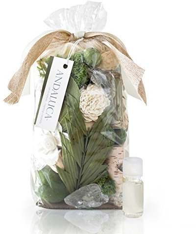 ANDALUCA Pot-pourri parfumé Gardens of Bali | Fabriqué en Californie | Grand sac de 567 g + flacon parfumé | Parfums de feuilles de jasmin écrasées, éplucheur de mandarine et lys