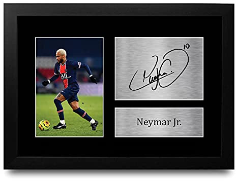 HWC Trading Neymar Jr A4 Gerahmte Signiert Gedruckt Autogramme Bild Druck-Fotoanzeige Geschenk Für Psg Fußball Fans