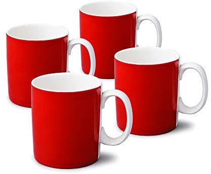 WM Bartleet & Sons 1750 TSET62 Traditional One Pint Porcelain Mug/Cup, 1pt/568ml Red Plain Set of 4