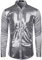 JOGAL Herren Pailletten Hemd 70er Langarm Disco Party Kostüm X-Large Grau