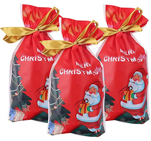 Weihnachten Geschenkbeutel mit Kordelzug,50 stücke Urlaub Rot Rentier Weihnachts Paket Geschenk Süßigkeiten Süße Tasche Kunststoff Weihnachten Goody Bags für Hochzeitstag Frohe