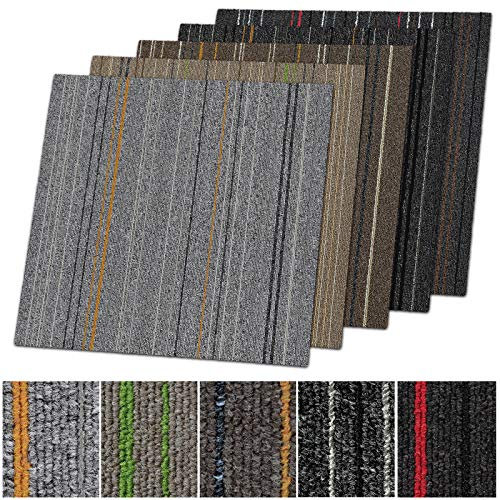 casa pura 1 m² carpet tiles self-lying Warsaw for office and commercial - striped tiles carpets each 50 x 50 cm - robust carpet - floor tiles with non-slip vinyl backing (grey-yellow, 4 pieces)