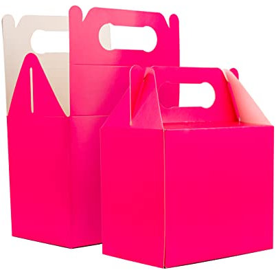 SHATCHI 30Pcs Hot Pink Colour Cardboard Lunch Takeaway Birthday Wedding Carry Meal Food Cake Party Box Childrens Loot Bags