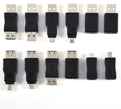 Adattatori USB 2.0 da 12 pezzi, Adattatore Mini USB maschio a Micro USB femmina, Adattatori multipli USB 2.0 Connettore Micro/Mini maschio femmina